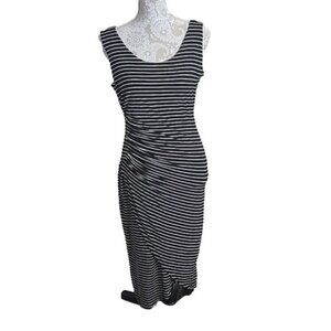 T Tahari Midi Dress Modal Spandex Black & White Striped Sleeveless Women's Small